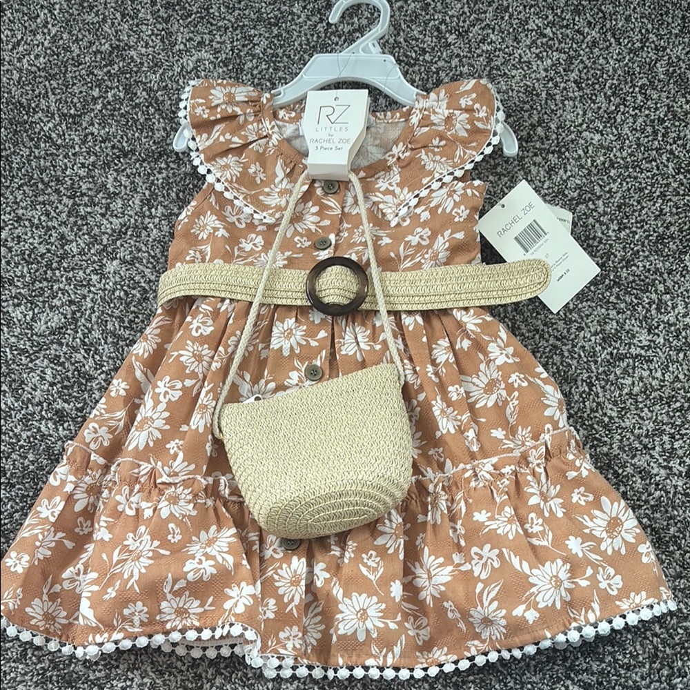 Rachel Zoe Floral Brown and White Kids Casual Dress